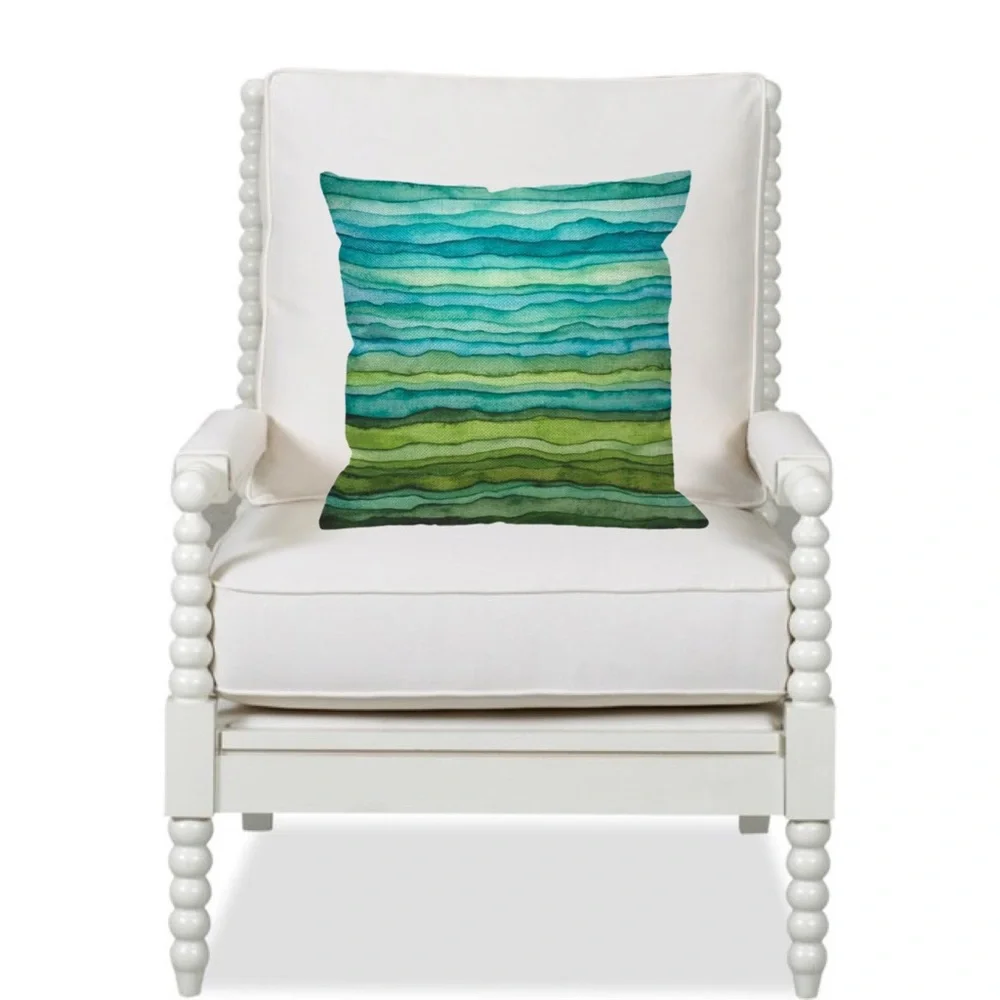 Luxury Home | Coastal Chic Turquoise & Lime Green Watercolor Throw Pillow Cover